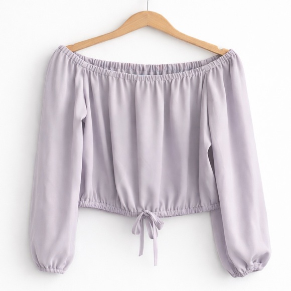 Wilfred Tops - Wilfred Aritzia Lilac Off Shoulder Cropped Blouse Balloon Sleeve Tie Hem Top M